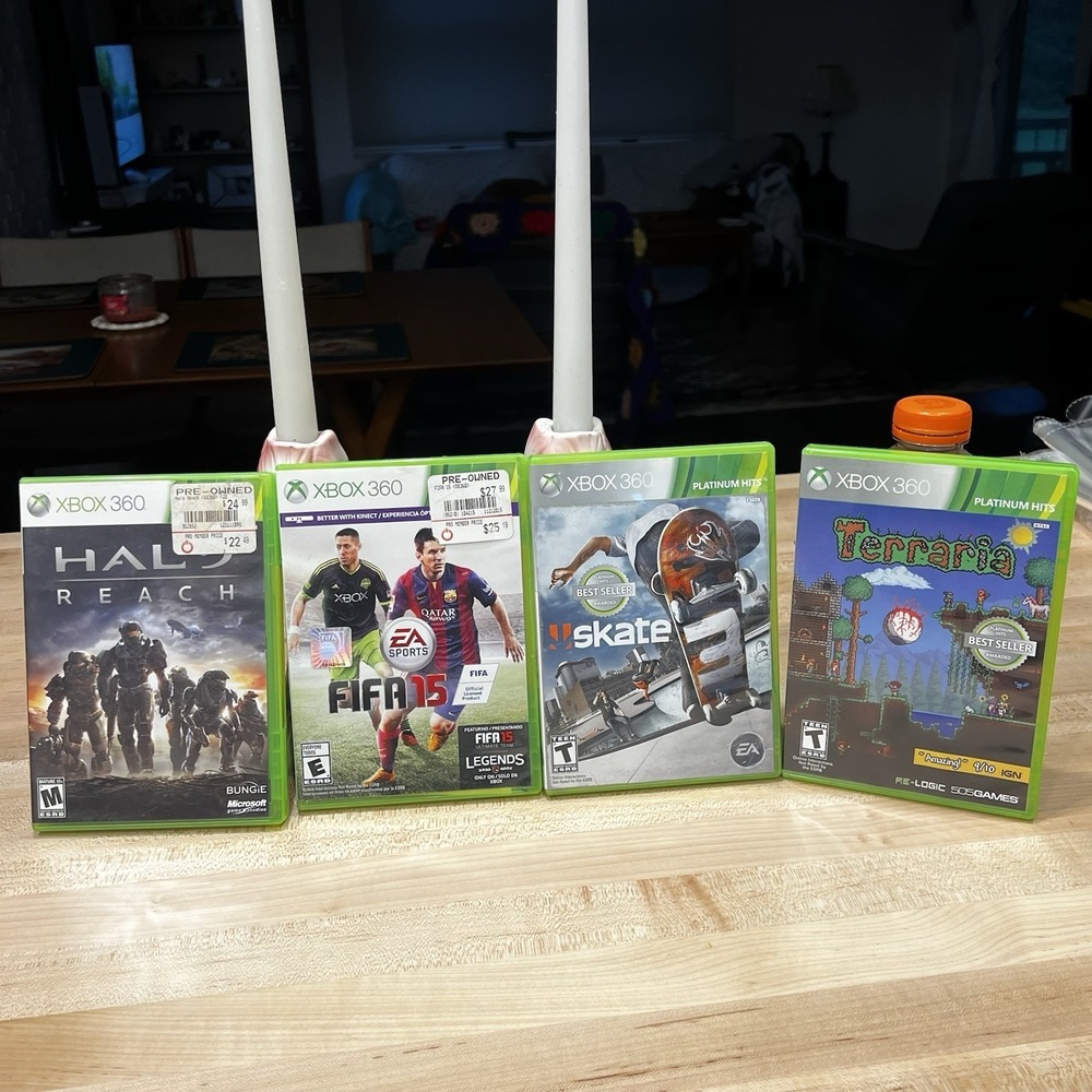 Lot of 4 XBox 360 Games Halo Reach, FIFA 15, Skate 3, Terraria